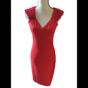 👗🔴Cache Dress Women Sz M Red Orange Sleeveless Faux Wrap Dress